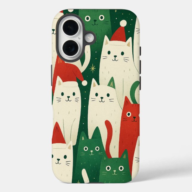 Cute Christmas Cats Pattern – Festive Holiday Cat  Case-Mate iPhone Case (Back)