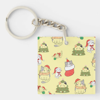 Cute Christmas Cats Pattern – Festive Holiday Desi Key Ring