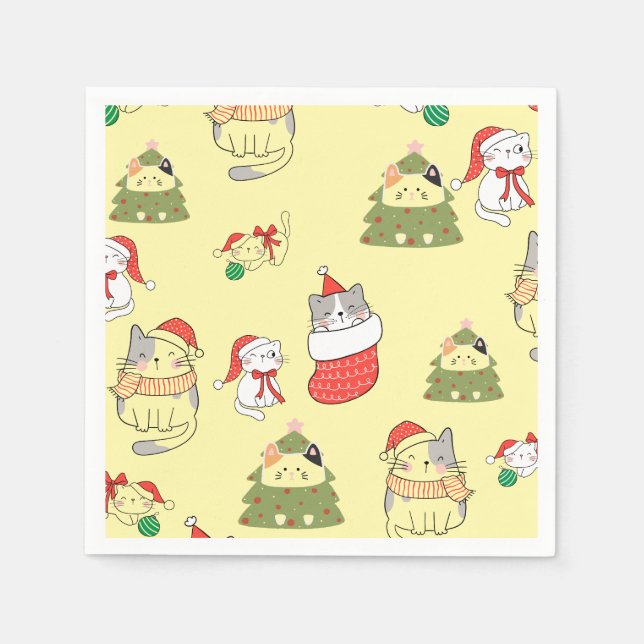 Cute Christmas Cats Pattern – Festive Holiday Desi Napkin (Front)