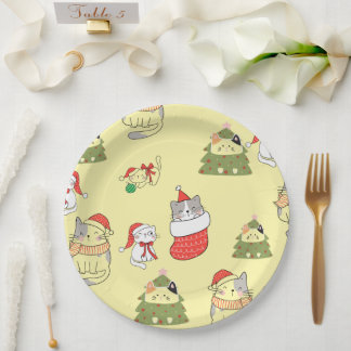 Cute Christmas Cats Pattern – Festive Holiday Desi Paper Plate