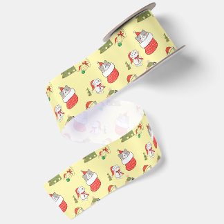 Cute Christmas Cats Pattern – Festive Holiday Desi Satin Ribbon