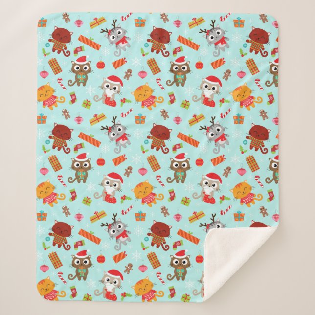 Cute Christmas Cats Sherpa Blanket (Front)