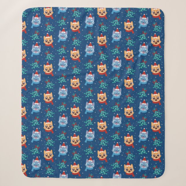 Cute Christmas Cats Sherpa Blanket (Front)