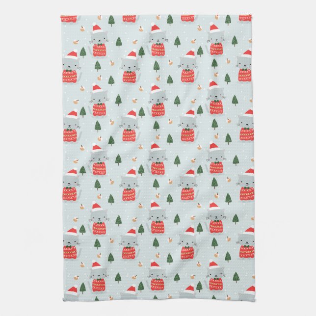 Cute Christmas Cats  Tea Towel (Vertical)