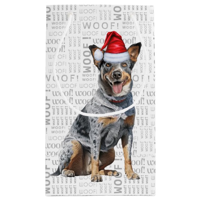 Cute Christmas Cattle Dog Holiday Woof Word Art Small Gift Bag (Back)