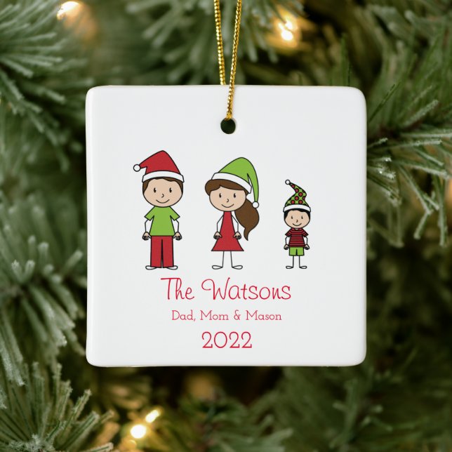 Cute Christmas Character Family of 3 Ceramic Ornament (Tree)