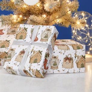 Cute Christmas Characters Gingerbread Snow Globe Wrapping Paper
