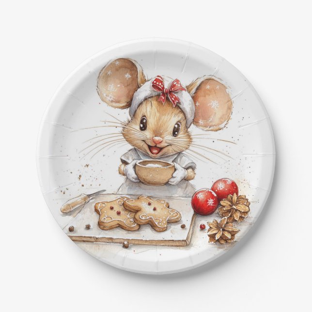 Cute Christmas Chef Mouse Paper Plate (Front)