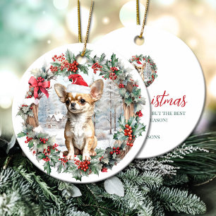Cute Christmas Chihuahua dog puppy Santa hat Ceramic Tree Decoration
