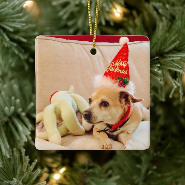 Cute Christmas Chihuahua Red Ceramic Ornament (Tree)