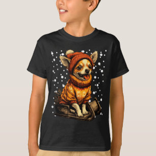 Cute Christmas Chihuahua Sledding In Snow Funny Wi T-Shirt