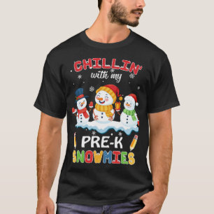Cute Christmas Chillin' With My Pre-K Snowmies Tea T-Shirt