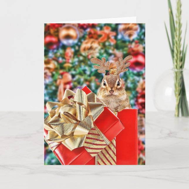 Cute Christmas Chipmunk Holiday Card (Front)