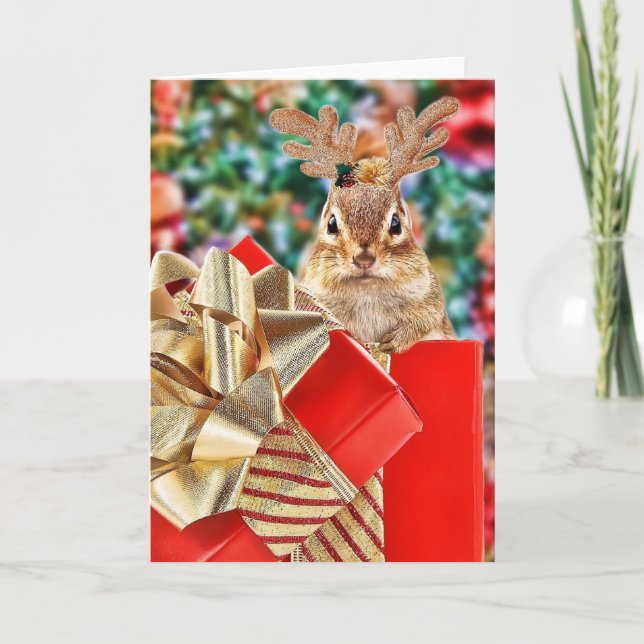 Cute Christmas Chipmunk Holiday Card (Front)