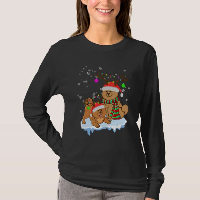Cute Christmas Chow Chow Santa Hats Reindeer Dog T-Shirt (Front)
