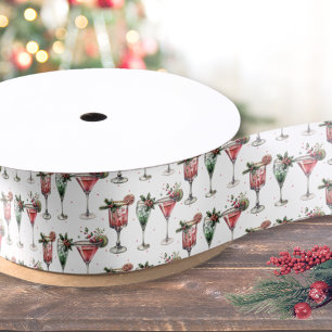 Cute Christmas Cocktail Pattern Satin Ribbon