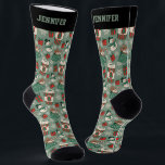 Cute Christmas Coffee Pattern Xmas Winter Holiday Socks<br><div class="desc">Cute and kawaii Christmas theme pattern. You can further customise the background colour using the design tool. Personalised gift with editable text for your loved ones during this holiday season.</div>