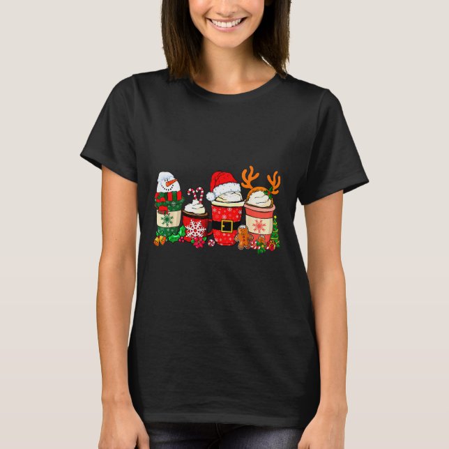 Cute Christmas Coffee Shirt Snowman Deer Santa Cof (Front)