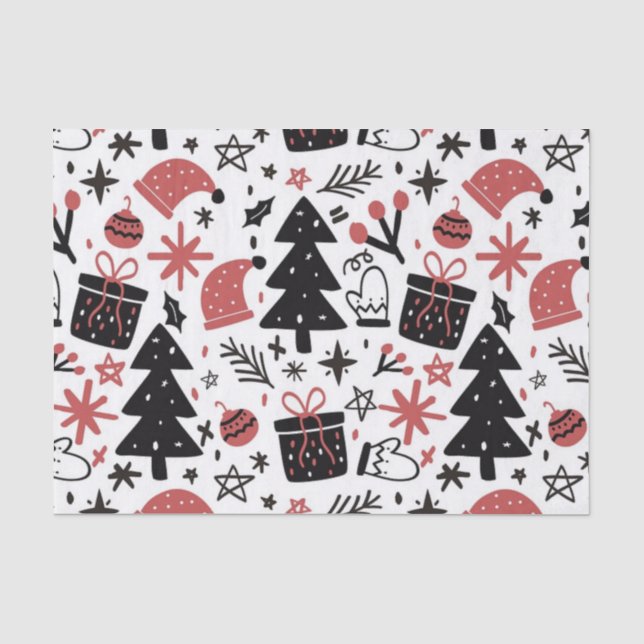 Cute Christmas Collage Red and Black Tissue Paper (Front)