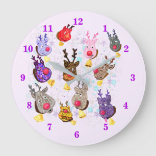 Cute Christmas Colourful Toys Deers with Bells -Fu Large Clock
