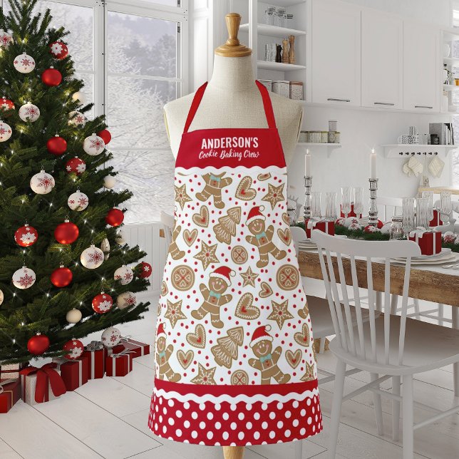 Cute Christmas Cookie Baking Crew Apron (A cute family Christmas cookie baking crew apron featuring a gingerbread pattern)