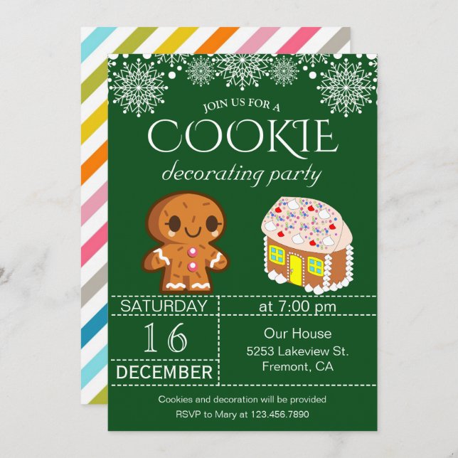 Cute Christmas Cookie Decorating Party Invitation (Front/Back)