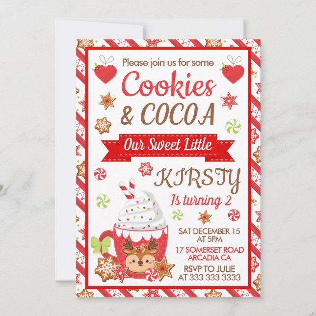Cute Christmas Cookies and Cocoa Birthday Invitation (Front)