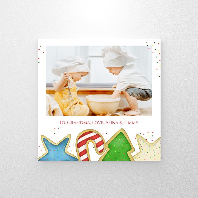 Cute Christmas Cookies Custom Family Photo Print (Christmas cookies whimsical cute photo print with watercolor artwork. )