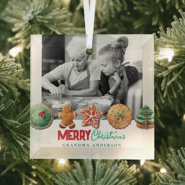 Cute Christmas Cookies Holiday Baking Photo  Glass Tree Decoration (Insitu)