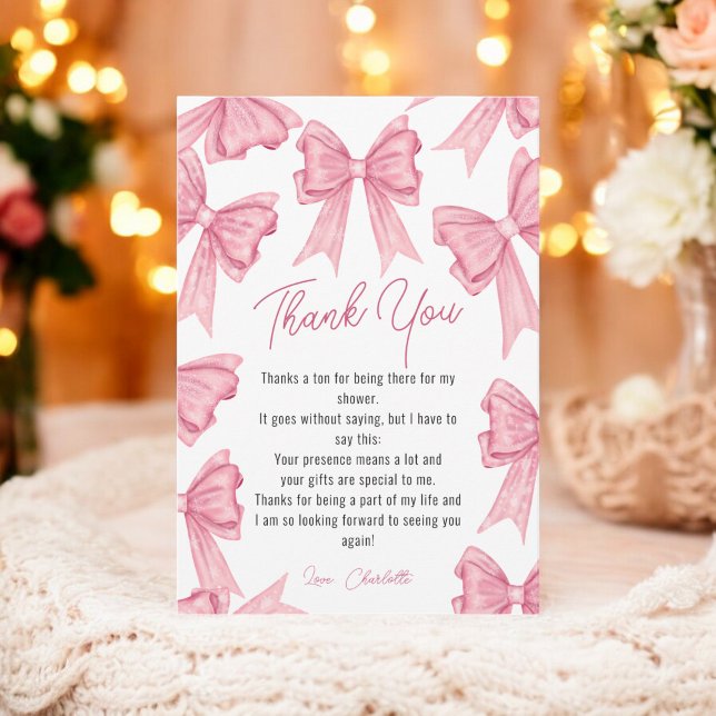 Cute Christmas Coquette Pink Bow Bridal Shower Thank You Card (Cute Christmas Coquette Pink Bow Bridal Shower Thank You Card)