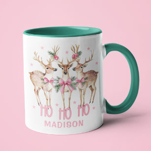 Cute Christmas Coquette Reindeer Personalised Name Mug
