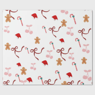 Cute Christmas Coquette Ribbon Gingerbread Holiday Wrapping Paper
