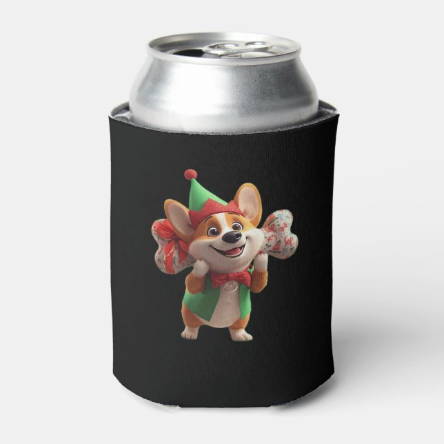 Cute Christmas Corgi Classic T-Shirt Can Cooler (Can Front)