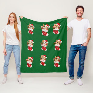 Cute Christmas Corgi Dog Festive Pattern Fleece Bl Blanket