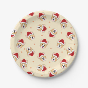 Cute Christmas Corgi Dog Pattern   Holidays Paper Plate