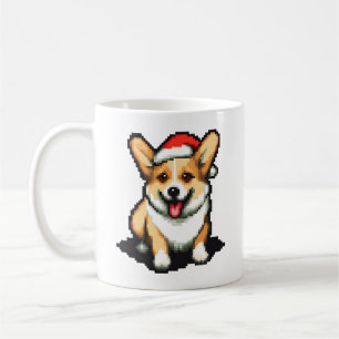 Cute Christmas Corgi in Santa hat Pixel art Coffee Mug