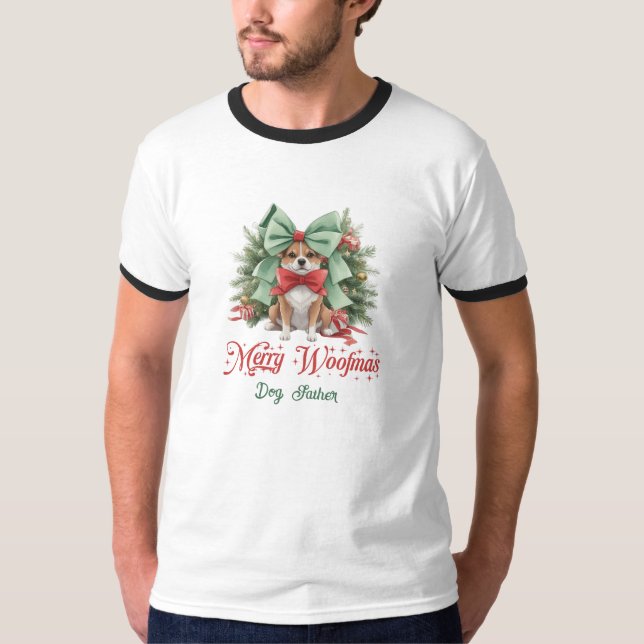 Cute Christmas corgi with dog father script T-Shirt (Front)