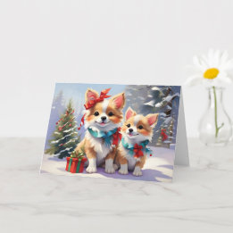 Cute Christmas Corgis Holiday Delight  Card