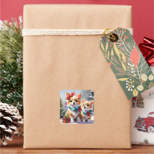 Cute Christmas Corgis Holiday Delight Square Sticker