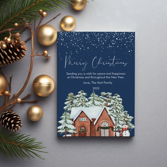 Cute Christmas Cosy House and Snow Flat Holiday Card (Creator Uploaded)