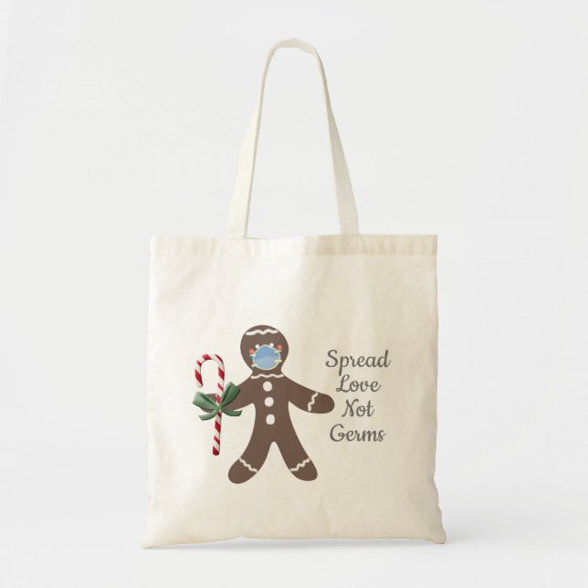 Cute Christmas Covid Gingerbread Man Kids Name Tote Bag (Front)