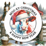 Cute Christmas Cow in Santa Hat Personalised Classic Round Sticker<br><div class="desc">Cute ai illustration of a cute cow in a Santa's hat Christmas stickers. These are cute to seal Christmas cards if you are a farmer,  from the Midwest or any farming communities or just like cows!</div>