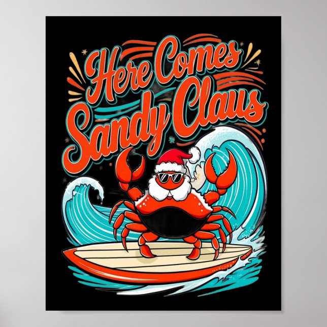 Cute Christmas Crab Pun Santa Hat  Poster (Front)
