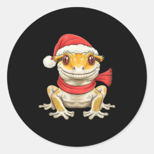 Cute Christmas Crested Gecko Santa Classic Round Sticker