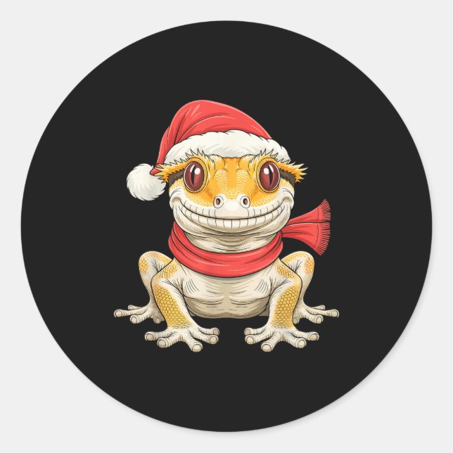 Cute Christmas Crested Gecko Santa  Classic Round Sticker (Front)