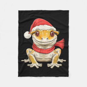 Cute Christmas Crested Gecko Santa  Fleece Blanket