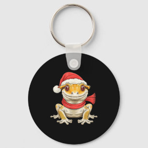 Cute Christmas Crested Gecko Santa Key Ring
