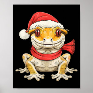 Cute Christmas Crested Gecko Santa Poster