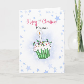 Cute Christmas cupcake for baby's first Christmas Holiday Card
