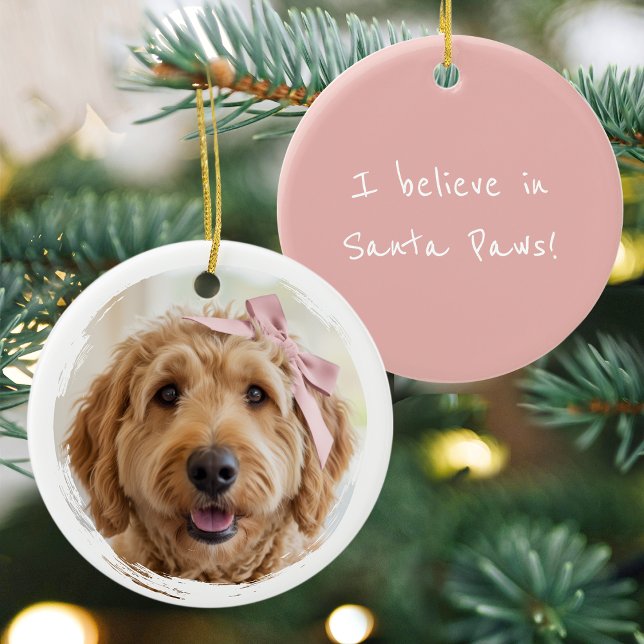 Cute Christmas Custom Photo Dog Pet Modern Pink Ceramic Tree Decoration (Creator Uploaded)